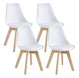 Set 4 Sedie Sala Da Pranzo Ufficio Con Gambe In Legno Di Faggio Schienale Ergonomico Seduta Imbottita In SimilPelle Sedia Cucina Soggiorno Sala Attesa Eleganti Moderne Robuste Solide - Bianco