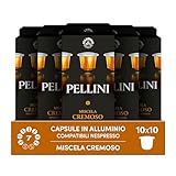 Pellini Cremoso 100 Capsule in Alluminio Compatibili Nespresso, Miscela di Caffè Arabica e Robusta dal Gusto Speziato con Note di Caramello e Nocciola, 10 Confezioni da 10 Capsule