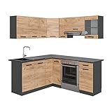 Vicco cucina angolare completa Rick, Quercia dorata/antracite, 167 x 60 cm, PL Marmo