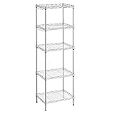 SONGMICS Mensola da cucina, scaffale a 5 livelli, sottile, 8 ganci, mobile da bagno, tavola in plastica, regolabile in altezza, in metallo, per cucina, argento LGR115E01