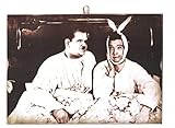 KUSTOM ART Cucuba Quadro Quadretto Stile Vintage Stanlio e Ollio (Stan Lauren & Oliver Hardy) Stampa su Legno. Per Arredamento Ristorante Pizzeria Bar Hotel 25x18 cm