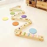 BanaSuper Trave di Equilibrio in Legno per Bambini Pietre Colorate di Ostacolo Giocattolo Montessori per Bambini Allenamento dell equilibrio (Trave d Equilibrio con Pietre Miliari)