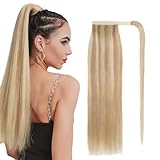 Benehair Coda Capelli Extension Coda Capelli Veri Coda Extension Capelli Veri Clip 80g Capelli Umani Fascia Unica 35cm, Biondo Chiaro & Sbiancante