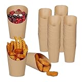 Relaxdays Bicchieri Porta Patatine Fritte, Contenitori per Alimenti, Carta 400 ml, Coppetta per Gelato e Snack, Marrone