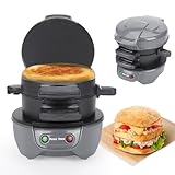 Roadtime Tostapane con anello omelette, 600 W Burger Maker con rivestimento antiaderente, lavabile in lavastoviglie, perfetto per colazione veloce, spina europea (grigio)