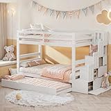 Ctastay Letto per Bambini a Castello 90x200 con Letto a Scomparsa 90x190, Letto a Soppalco Singolo con Scale di Contenimento, Ripiani, Corrimano e Protezione Anticaduta.