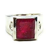 Jewelryonclick - Anello da uomo in argento Sterling 925 con rubino rosso indiano naturale, misure da H a Z e Argento, 59 (18.8), colore: Rosso, cod. 2019JOCMSR-376-R