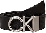 Calvin Klein Uomo Cintura Metal Fibbia Monogramma, Nero (Ck Black Pebble), 85 cm