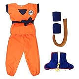 Bambini Costume per Goku, Costume Goku Bambino, Costume Anime per Cosplay, per Bambini Unisex Halloween Natale Anime Cosplay Set, Arancione (Taglia:140-150)