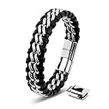 SERASAR Braccialetti Uomo Pelle Argento 23cm Braccialetto Uomo Cuoio Aggiustabile Magnetico Bracciali Perline Bigiotteria Bracialetto Braciale Bambino Leather Bracelet Men Corda Braciale Accessori