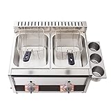 Deep Fryer Friggitrice a Gas a Doppia bombola da 20 Litri, friggitrice a Gas Professionale in Acciaio Inossidabile con Paletta per cestello per friggitrice da Cucina per Cucinare per la Famiglia