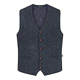 Walker & Hawkes - Gilet classico da uomo in tweed scozzese Harris scozzese a spina di pesce Overcheck Country - blu notte Blu notte 50