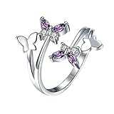 N-K Anello da donna con farfalla di cristallo e diamante, misura regolabile, anello aperto, gioiello per donna e ragazza, regalo di compleanno, design elegante e popolare