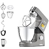 Kenwood KWL90.034SI Impastatrice Planetaria Titanium Chef Patissier XL con Ciotola EasyWarm da 7 L, Bilancia integrata, Potenza 1400W e Frullatore, Illuminazione in Ciotola, Argento