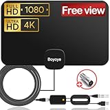 Boyoye Antenna TV Interna Amplificata Potente, Portata di Oltre 450km, Supporto Ricezione a 1080P VHF/UHF per Smart TV, Amplificatore di Segnale per Canali Locali, Cavo Coassiale da 5M (204N)