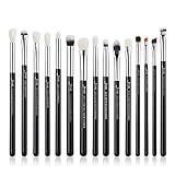 Jessup 15Pz Pennelli per trucco professionale Set pennelli Strumenti cosmetici Eye Liner Sfumatura Manico in legno Setole in materiale sintetico-naturale Nero/Argento T177