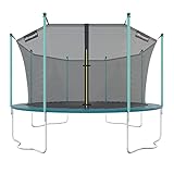 Ultrasport Trampolino da giardino Wave, Ø 430 cm, Compreso il tappetino per saltare, molle, rete sicurezza, Posta rete imbottita e paraspigoli, resistente intemperie, carico massimo 150 kg, Verde