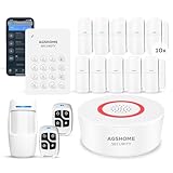 AGSHOME Allarme Casa Senza Fili, Promemoria App push, Antifurto Casa Wi-Fi DIY con 120dB Sirena, 10 Sensori, 2 Telecomandi e 1 Sensore di Movimento, 1Tastiera, Allarme Casa Compatibile con Alexa