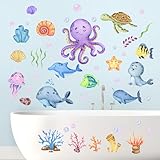 Adesivi da Parete per Camera Bambini, Mare Adesivi Bagno Decorativi 35 x 29 cm con Fluorescenti Adesive, Adesivi Parete Bambini, Pesci Tropicali Wall Sticker per Soggiorno, Camera, Cameretta, Bagno