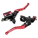 RUIRUIY Leve frizione Freno Moto universali 7/8in, Set maniglia leva frizione pompa superiore freno regolabile idraulicamente (Rosso)