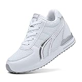 AONEGOLD® Sneakers Zeppa Interna Donna Scarpe da Ginnastica Basse Sportive Fitness Tacco Zeppa 7 CM Nero Bianco Grigio(Bianco,41 EU)