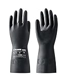 LANON Protection Chemical Resistant Gloves Latex Non-slip Cleaning Protective Gloves Resist Strong Acid, Alkali and Oil Safety Work Gloves 28mil Heavy Duty Gloves 12.6Inch Large Black…