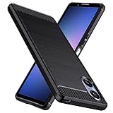 Natbok Custodia Cover per Sony Xperia 5 V,Spazzolata e Fibra di Carbonio Morbido Silicone TPU Cover,Antigraffio, Antiscivolo, Antiurto di Grado Militare e Robusta per Sony Xperia 5 V Cover,Nero