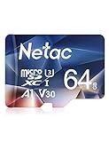 Netac 64 GB Scheda Micro SD, Scheda di Memoria A1, U3, C10, V30, 4K, 667X, UHS-I Velocità fino a 100/30 MB/sec(R/W) Micro SD Card per Telefono, Videocamera, Switch, Gopro, Tablet