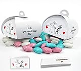 Mr Pubblicità KIT 20+20 pezzi - 20 Scatoline Matrimonio PERSONALIZZATA, + 20 Bigliettini PERSONALIZZATI Bomboniere Nozze con Nome Sposi personalizzato, Portaconfetti (Inchino)