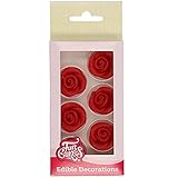 FunCakes Decorazioni di Marzapane Rose Rosse: pronto per l uso per la decorazione di torte, perfetto per cupcakes, muffin e altro, certificato senza glutine, set / 6