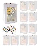 Leisofter Gift Bag con Finestra Trasparente Bouquet Sacchetti Regalo con Maniglia Graduation Sacchetti di Carta Sacchetti di Fiore per Festa della Mamma Graduation Wedding, 10Pz