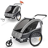 KESSER® Rimorchio per bambini da bicicletta Sport-RX 2 in 1 - funzione jogging - rimorchio porta-bambini + cintura di sicurezza a 5 punti - ruota anteriore girevole a 360°