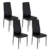 Baroni Home Set di 4 Sedie da Pranzo con Schienale Alto e Seduta Ergonomica con Cuciture Decorative, Sedie Eleganti Imbottite in Ecopelle con Struttura in Acciaio, 40X48X96 cm, Nero