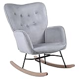 BAKAJI Poltrona Sedia a Dondolo Relax Slitta Rivestimento in Tessuto Struttura Legno Imbottita Piedi in Metallo Base Dondonlante Legno Dimensione 90 x 70 x 95 cm Design Moderno Scandinavo (Grigio)