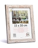 3-B Cornice portafoto HIT – Bianco rustico (bianco invecchiato otticamente con venature del legno visibili) – 15 x 20 cm – Cornice in legno, cornice per foto, cornice con vetro acrilico