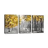 FajerminArt 3 Pcs Foresta Gialla Incorniciata Quadri Moderni Grande Stampa su Tela Con Cornice Astratta Autunno Albero pittura su tela Decorazione Murale Soggiorno Camera da letto 90x40cm(30x40cmx3)