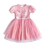 DXTON Le Ragazze Vestono Abiti da Festa Casual a Maniche Lunghe in Tulle con Principessa Unicorno RosaSh4570 6T