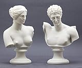 Set 2 Busti Dio Hermes & Dea Afrodite Venere Greco Cast Marmo Scultura