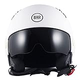 BHR Casco Demi-Jet 815 COMBY | Pratico Casco Scooter Omologato ECE | Casco Moto Jet con Plastiche Laterali Personalizzabili, Visiera Parasole & Sgancio Micrometrico | Bianco Opaco | M