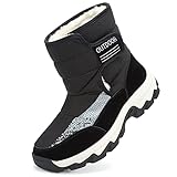 ASOCO DREAM Stivali da Neve Donna Inverno Foderata Pelliccia Caldo Stivaletti All aperto Impermeabile Antiscivolo Doposci,Nero,42 EU