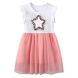 JinBei Vestito Bambina Paillettes Stelle Rosa Tulle Abito Ragazza Cotone Casuale Senza Maniche T-Shirt Vestito Estate Bambine e Ragazze Abiti per 3-4 Anni