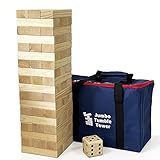 JacJoe All Pro Jumbo torre in legno con dadi e borsa per il trasporto, classici giochi impilabili, 54 pezzi blocchi da costruzione per interni/esterni (impilabili da 60 cm a 150 cm)