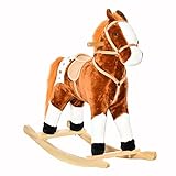 HOMCOM Cavallo a Dondolo in Legno con Suono Animale Regalo Giocattolo per i Bambini 74 x 28 x 65cm Marrone