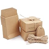 Belle Vous Scatola Regalo Cartone Kraft Quadrate - Scatola Cartone con Coperchio, Corda Canapa e Etichette (50pz) - Scatoline Regalo 7,5x7,5x3,5cm- Scatoline Portaconfetti Matrimonio, Feste, Fai da Te