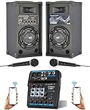 IMPIANTO AUDIO COMPLETO KARAOKE bluetooth DOMESTICO 200W: CASSE AMPLIFICATE + MIXER + 2 MICROFONI E CAVI