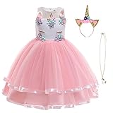 URAQT Ragazza Vestito Unicorno, Ragazze Unicorno Principessa Increspature Vestito Abito Bambina Compleanno Partito Regalo Vestiti Danza Festa Carnevale Halloween Sera Abiti,100CM