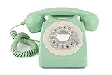 GPO 746 Rotary Telefono Fisso Retro anni ‘70, Telefono Classico con Interruttore per Suoneria, Cavo Arricciato, Suoneria a Campanello Originale, per Casa e Hotel, Verde Menta