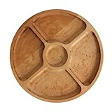 4BIG.fun Piatto da portata Ø 28 cm, in legno naturale con 5 scomparti divisi, piatti da portata di antipasti, formaggi e snack, tagliere in legno per carne e formaggio, tagliere per formaggi,