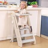 Onasti Torre di Apprendimento per Bambini, Learning Tower,Torre Montessoriana Pieghevole e Regolabile in Altezza per Bambini per Bancone Cucina Lavandino Bagno, Torretta Montessoriana (Bianco)