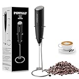 POWSAF Montalatte Elettrico, Cappuccinatore con Supporto, Montalatte Manuale, 13000 Giri/Min, Frullino Montalatte per Latte per Caffè, Latte, Cappuccino, Nero